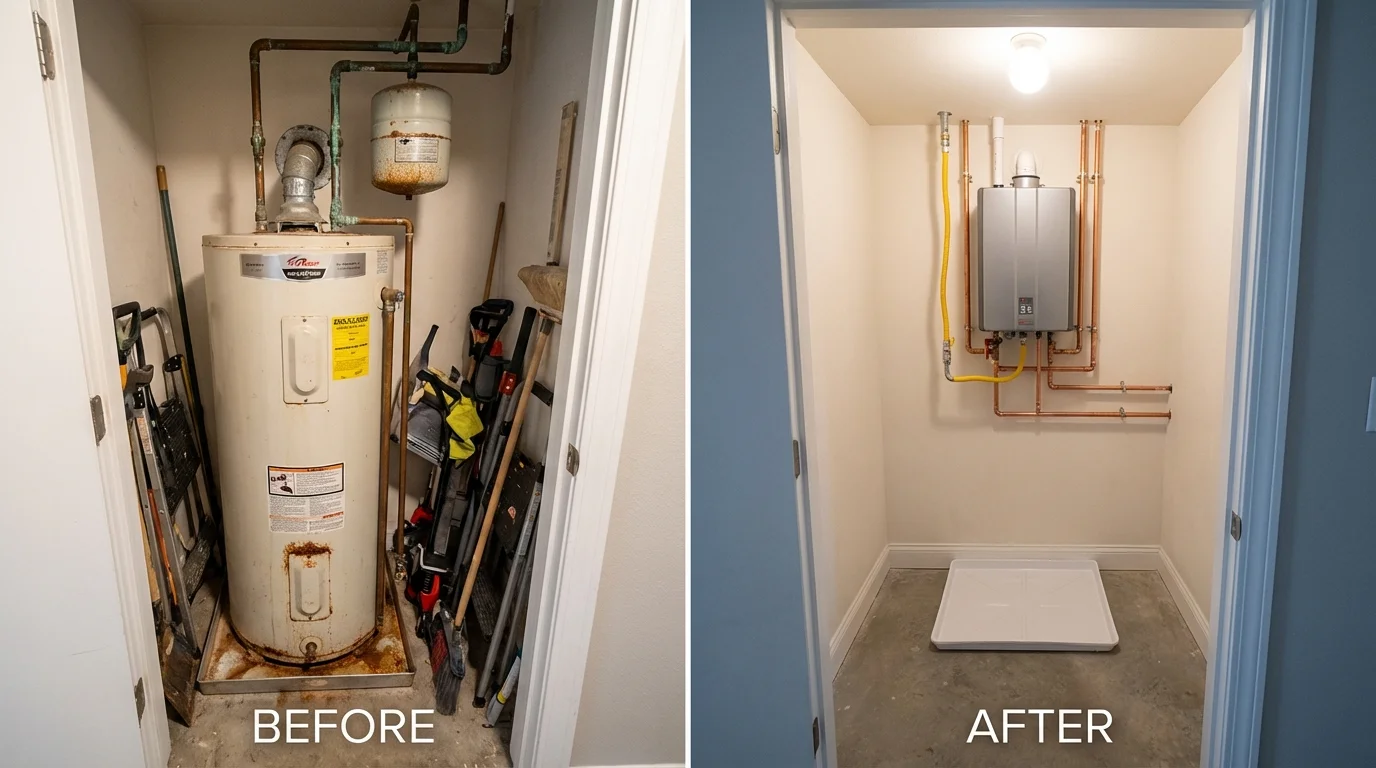 Tank water heater versus wall-mounted tankless unit comparison for Denver, NC homeowners