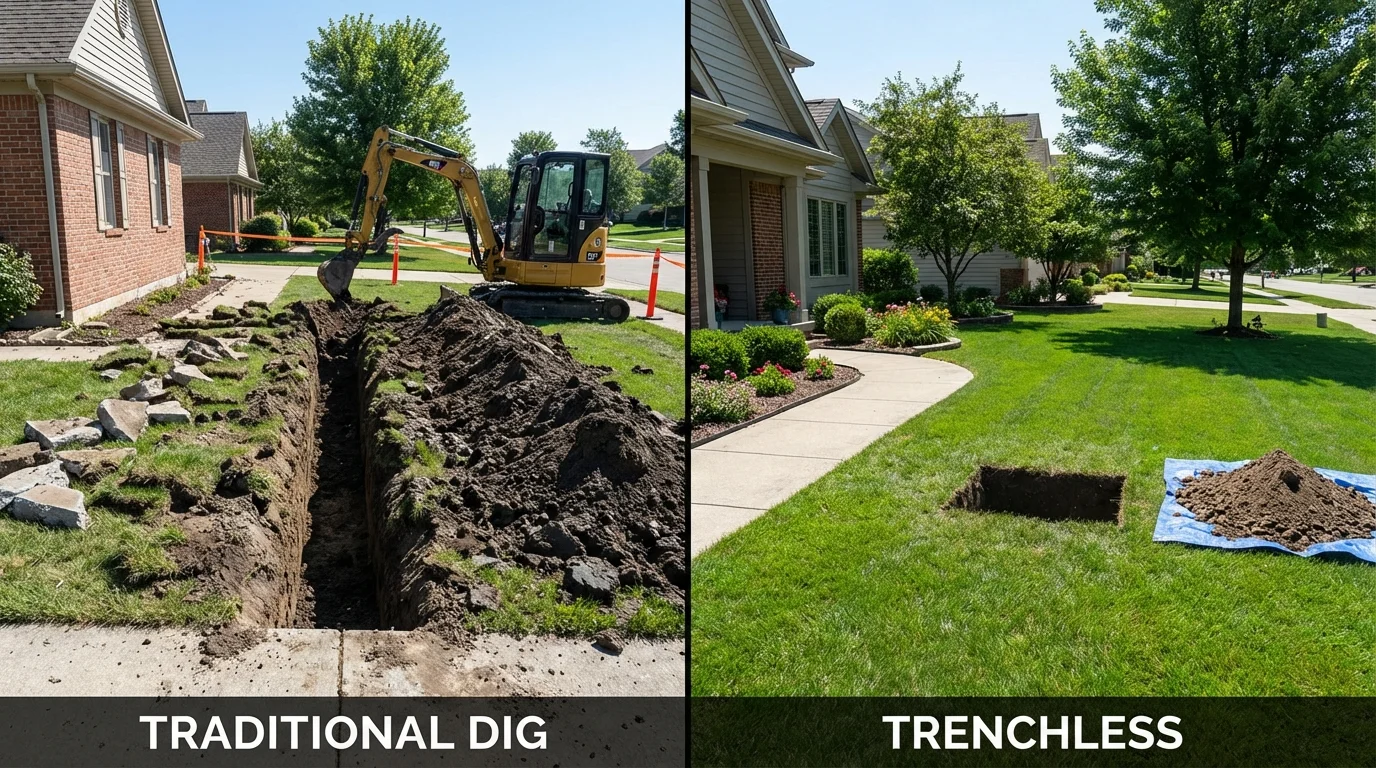 Trenchless sewer repair with minimal yard damage versus traditional excavation in Denver, NC